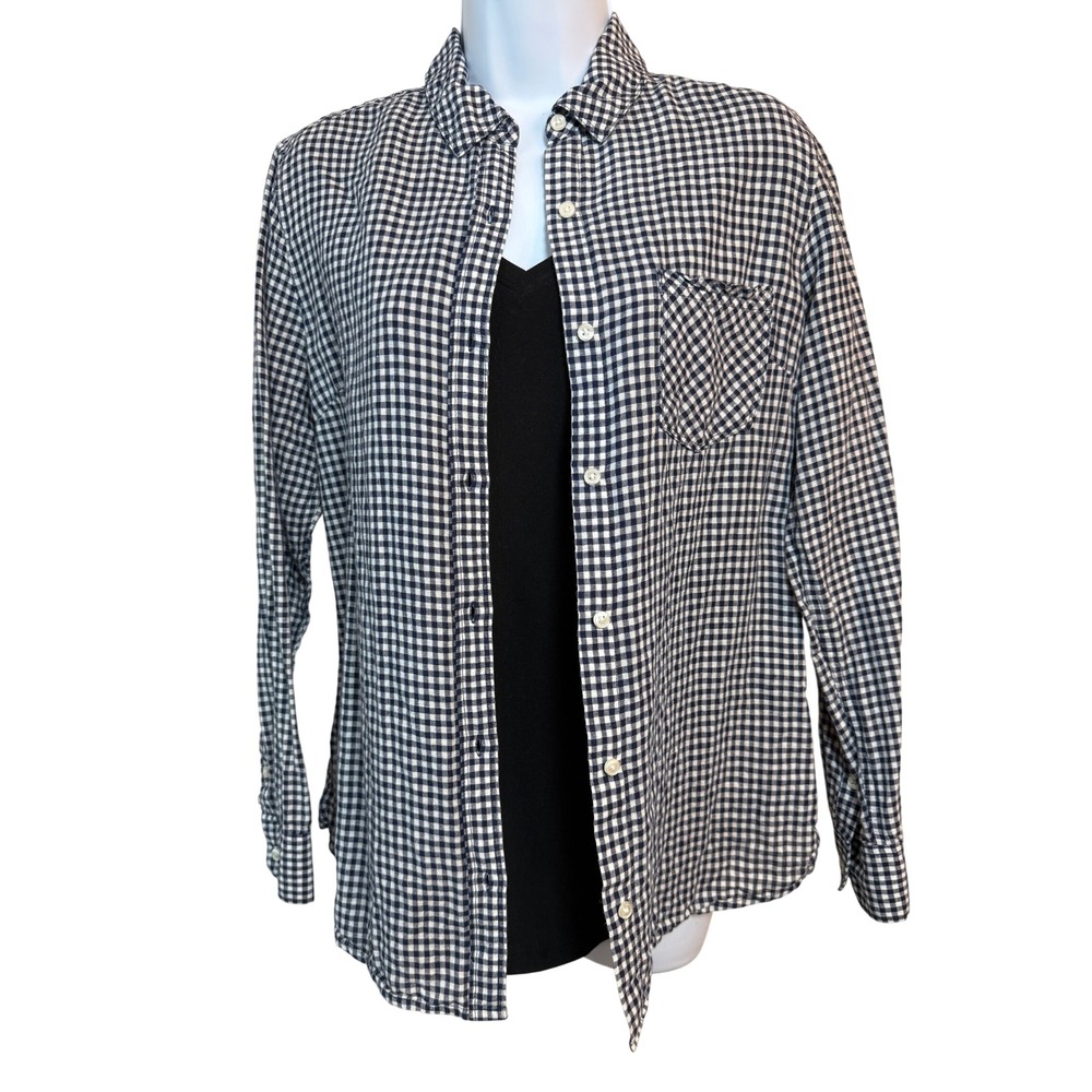 Banana Republic Classic Fit Gingham Button Down Shirt Linen Cotton Blue Small